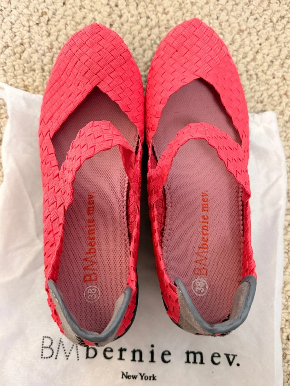 Bernie Mev Lulia Wedge Shoes Coral Pink Woven Size EU 38 Resort Coastal Grandma